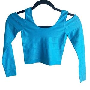 Free People Intimatley Electric Blue Crop Open Shoulder Top